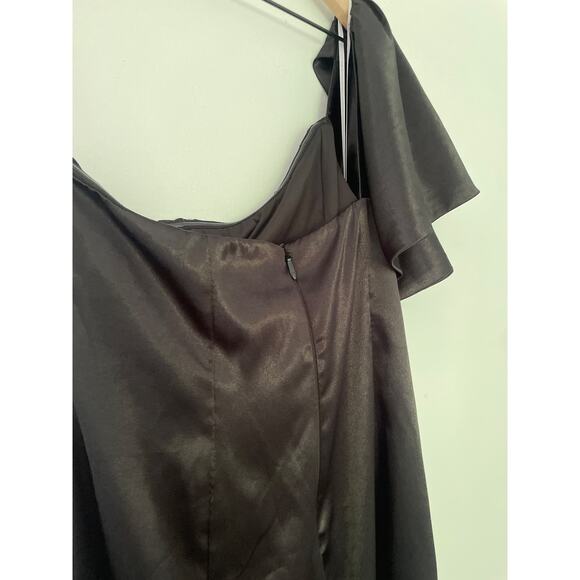 NWT Lulus Black Satin One Shoulder Ruffle Mini Dress Size Large - Picture 11 of 11